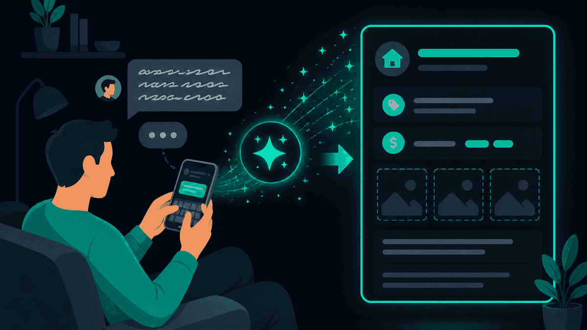 AI job composer turning a plain-language home repair description into a structured job post on a phone