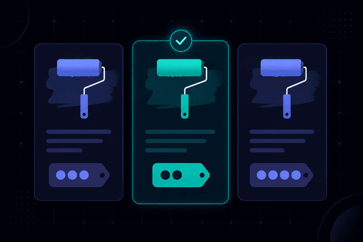 Illustration of two painting quote cards side by side, each with a paint roller icon and a price tag