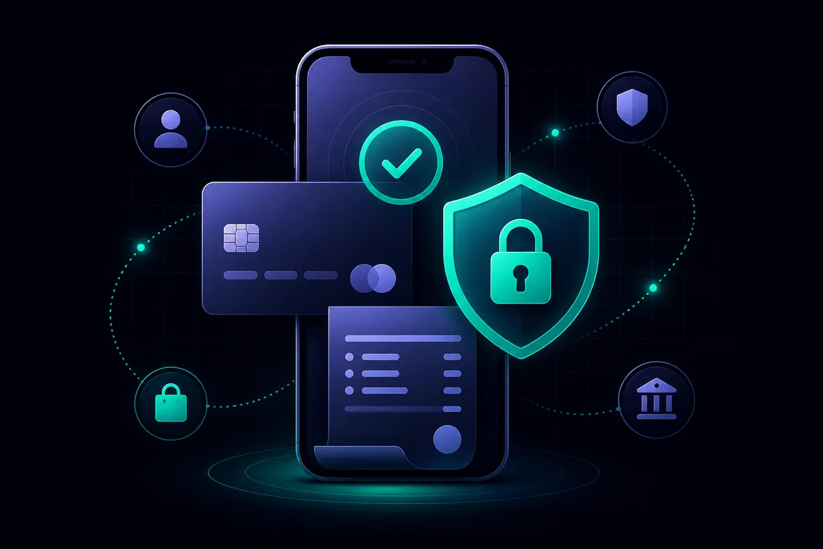 Why paying through the app protects you better than cash or off-platform transfers. How in-app payments protect you from home service fraud — smartphone, secure card, padlock, and digital receipt
