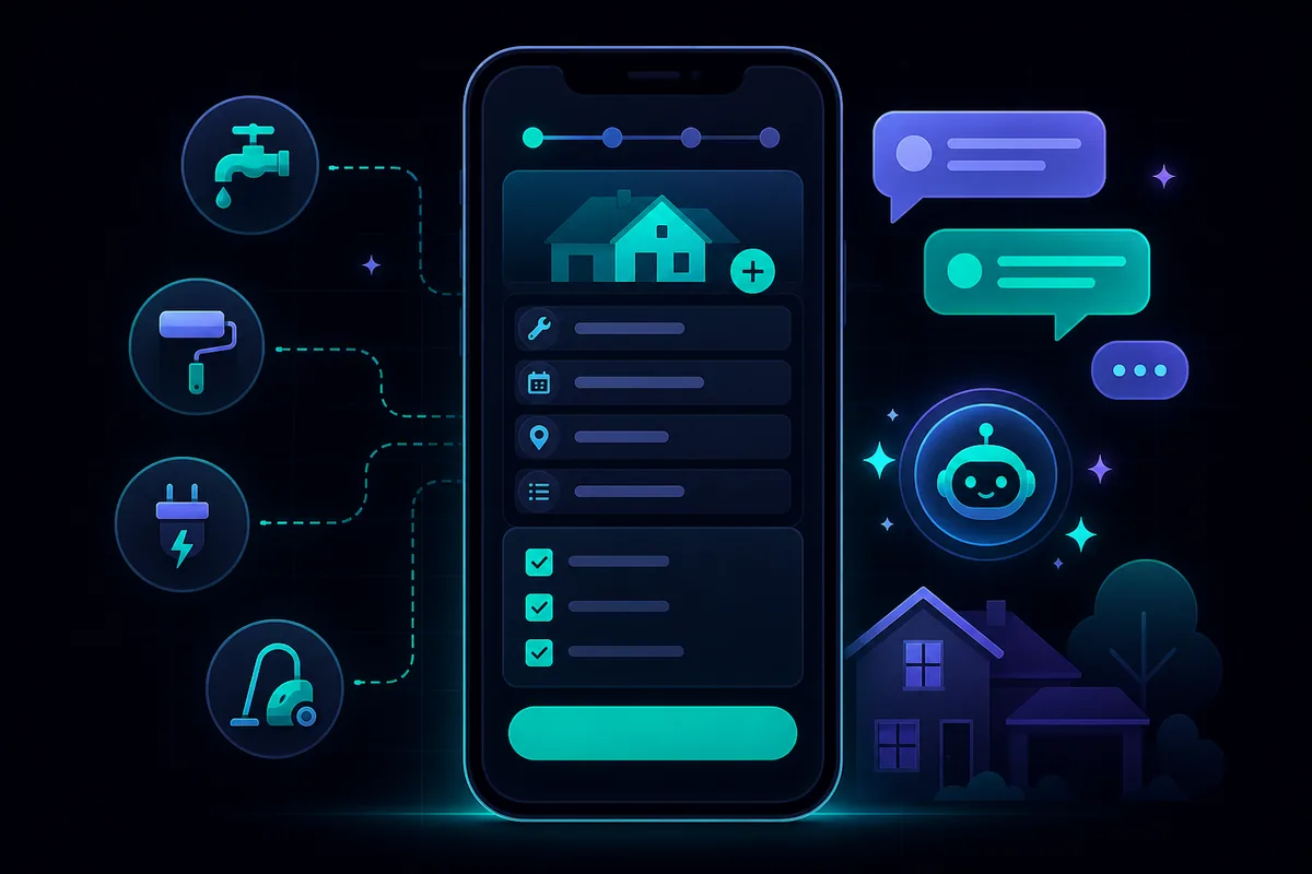 From posting a home job to comparing pro requests and hiring in-app. What to expect when you post a job on RealPro.one — smartphone job form, checklist, and chat with local home service pros